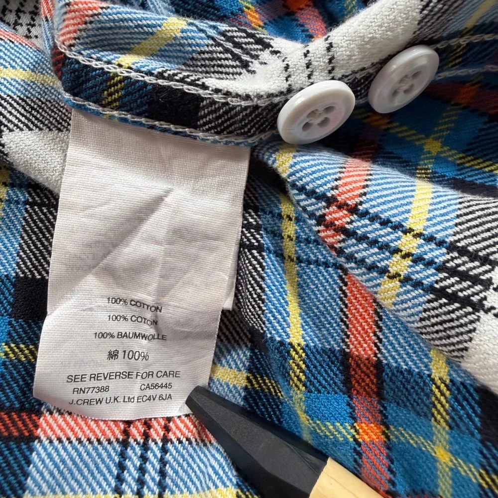 J Crew Men's Plaid Flannel Long Sleeve Button Up Shirt Size L Blue White Red EUC
